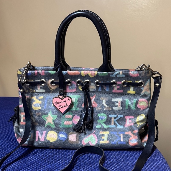 Dooney & Bourke Multicolor Graffiti Tassel Tote Satchel Heart Charm 12x7.5x4.5”